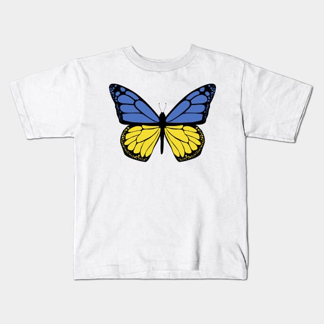Ukraine Flag Butterfly Kids T-Shirt by BramCrye